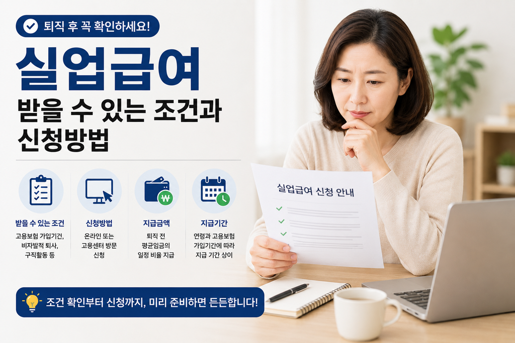 퇴직 후 실업급여 신청 조건과 방법을 확인하는 중년 여성